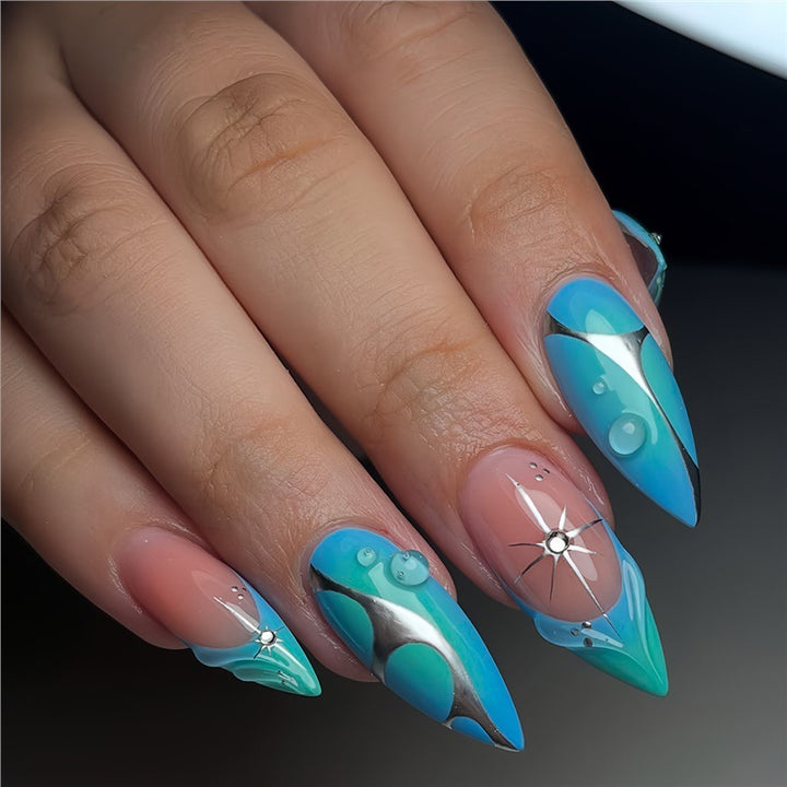 Artistic Stiletto Press-On Nails with Metallic Accents Kalsten