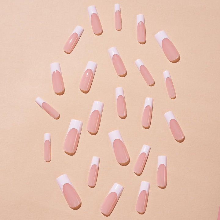 Artificial nail set with elegant French tips and glitter accents Kalsten