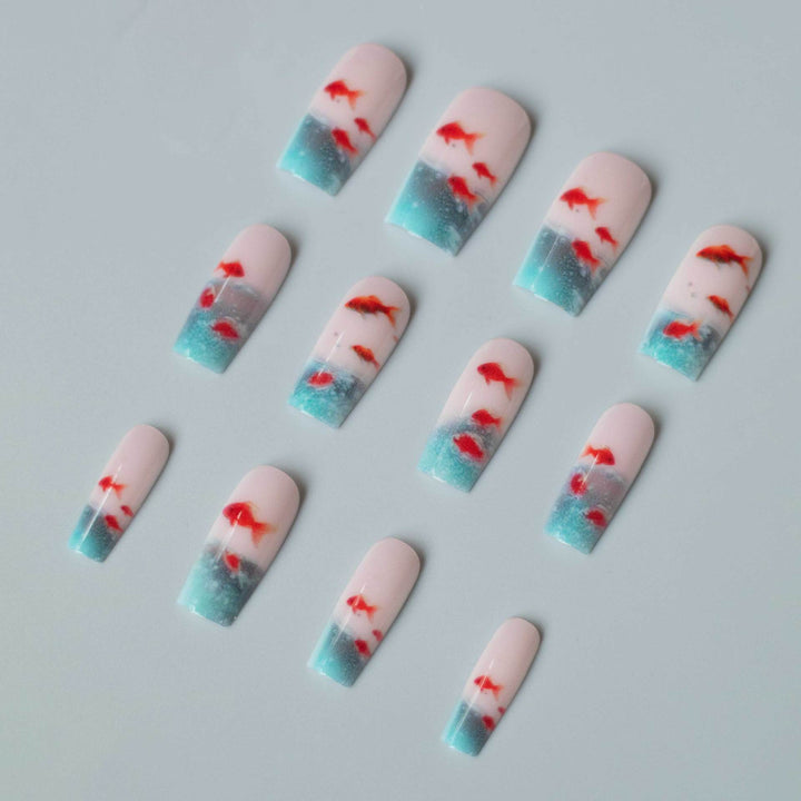 Artistic Aquatic Press-On Nail Set