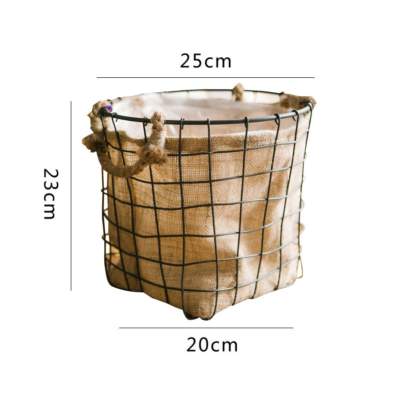 Decorative storage basket made of wire and linen Kalsten
