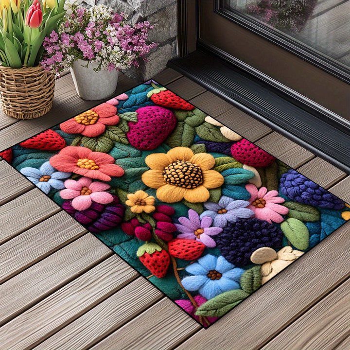 Embroidered Floral Kitchen Mat