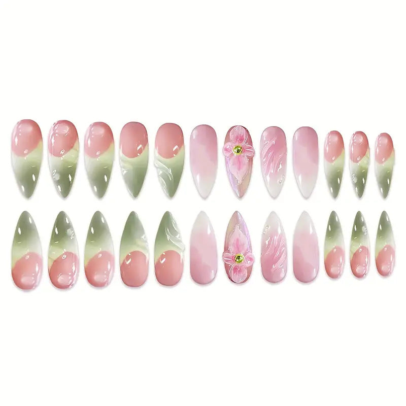 Artistic Floral 3D Press-On Nail Art Kalsten