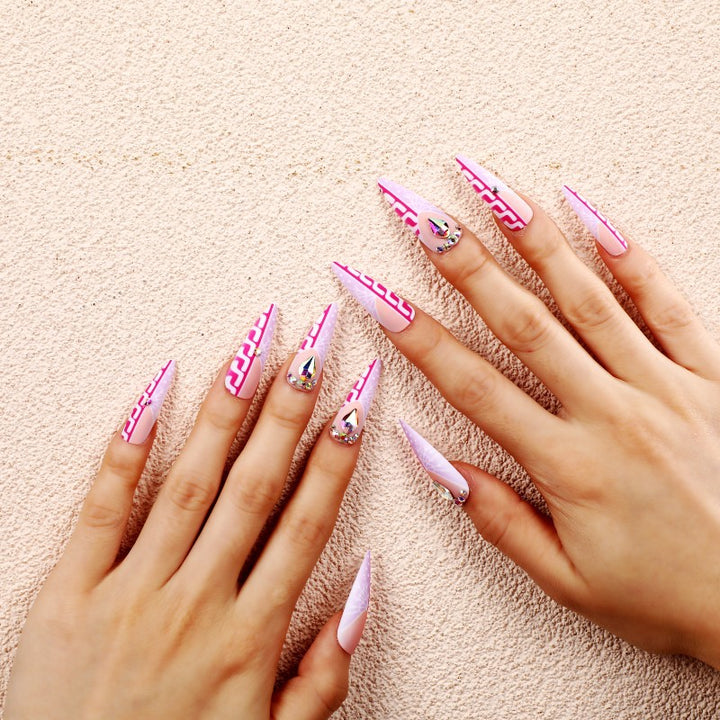 Creative Stiletto Art Nails with Geometric Patterns Kalsten
