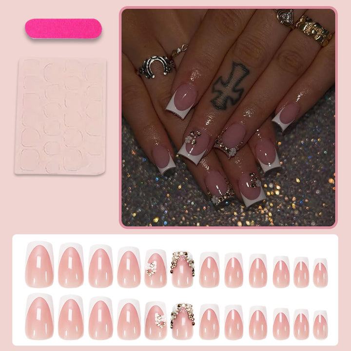 Nail art set with luxurious 3D decorations and elegant French tips Kalsten
