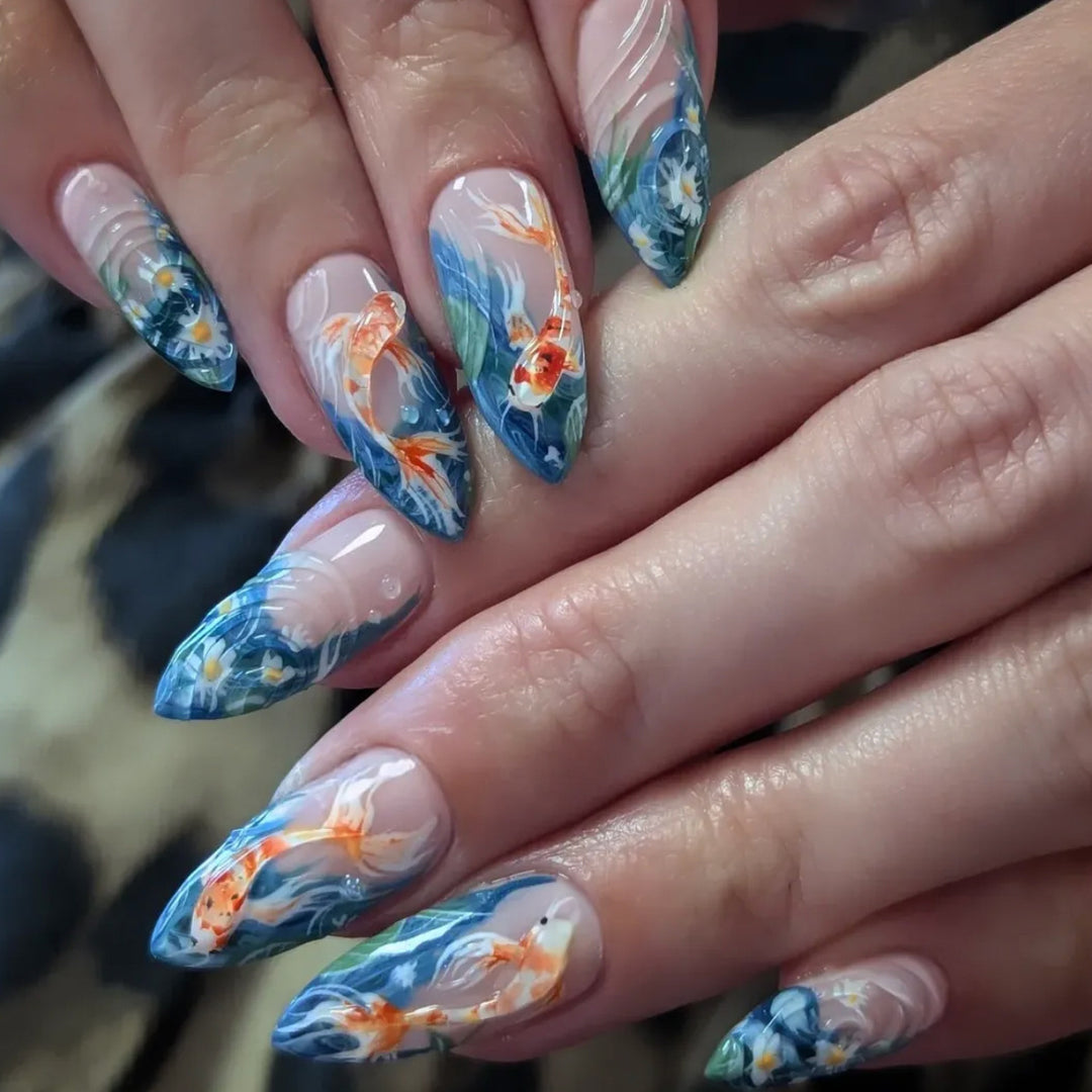3D Koi Fish Art Stiletto Nail Extensions Kalsten