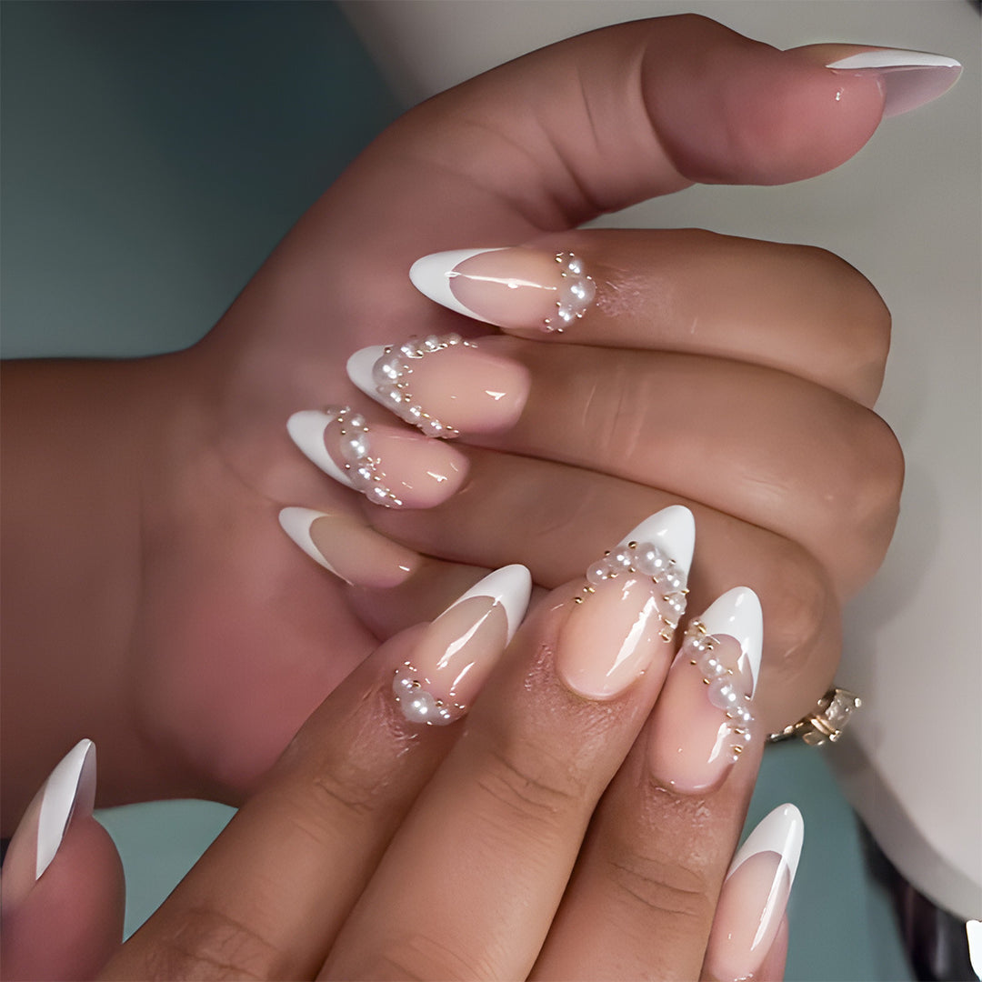 Elegant Stiletto Press-On Nails with Pearl and Rhinestone Accents Kalsten