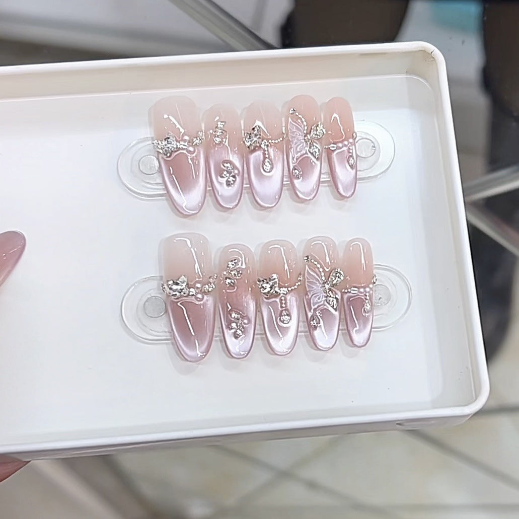 Elegant Rhinestone and Floral Press-On Nail Set Kalsten