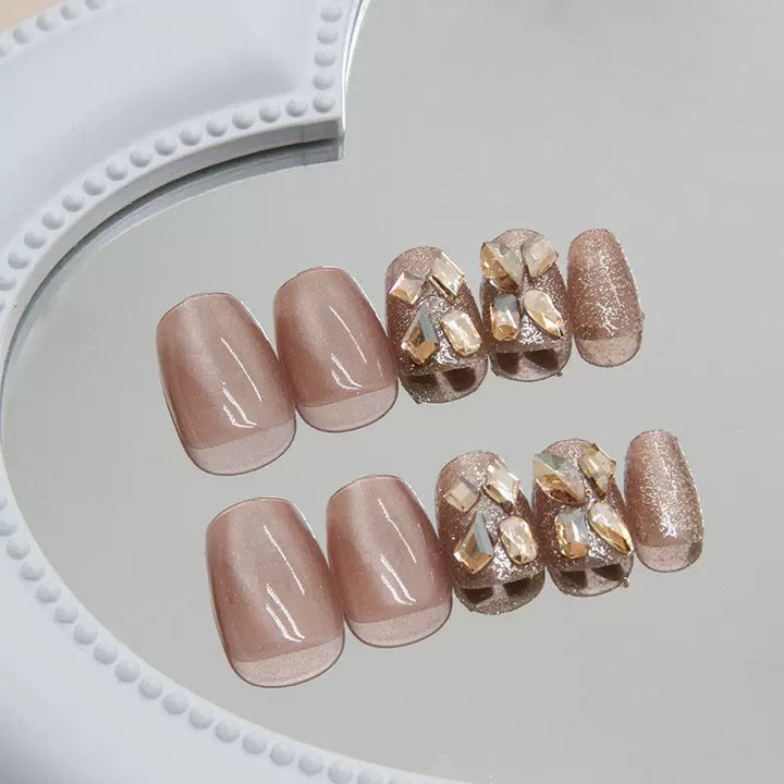 Glitter Nail Set with Luxurious Stone Embellishments Kalsten