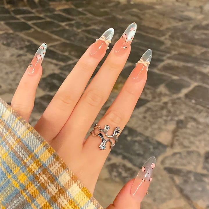 Artistic Long Stiletto Press-On Nails with Bow Design Kalsten