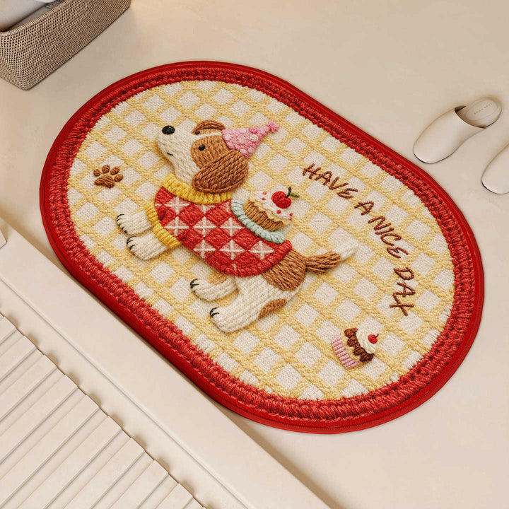 Embroidered Dog-Themed Bath Mat