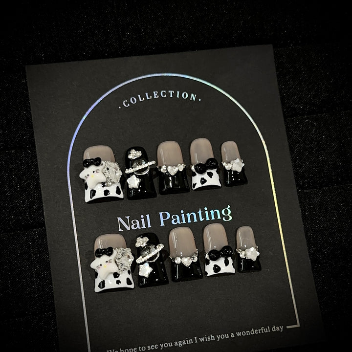 Decorative Press-On Nail Art Set with Unique Character Accents