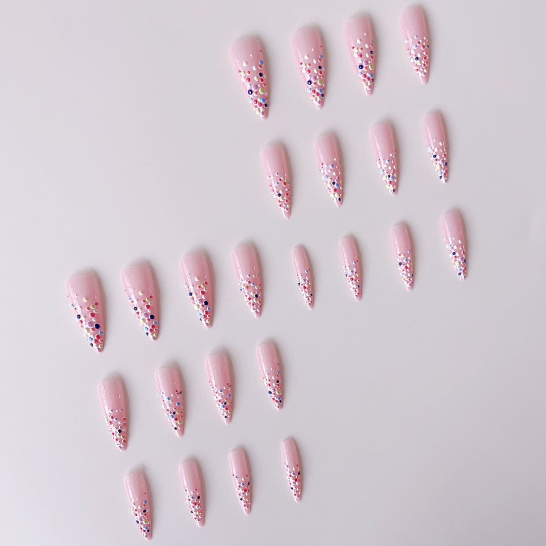 Acrylic nail set with colorful glitter dots and elegant tips Kalsten