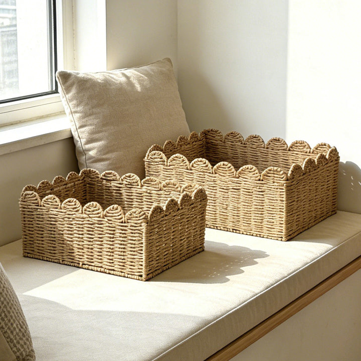 Handcrafted storage basket with playful wave edge Kalsten