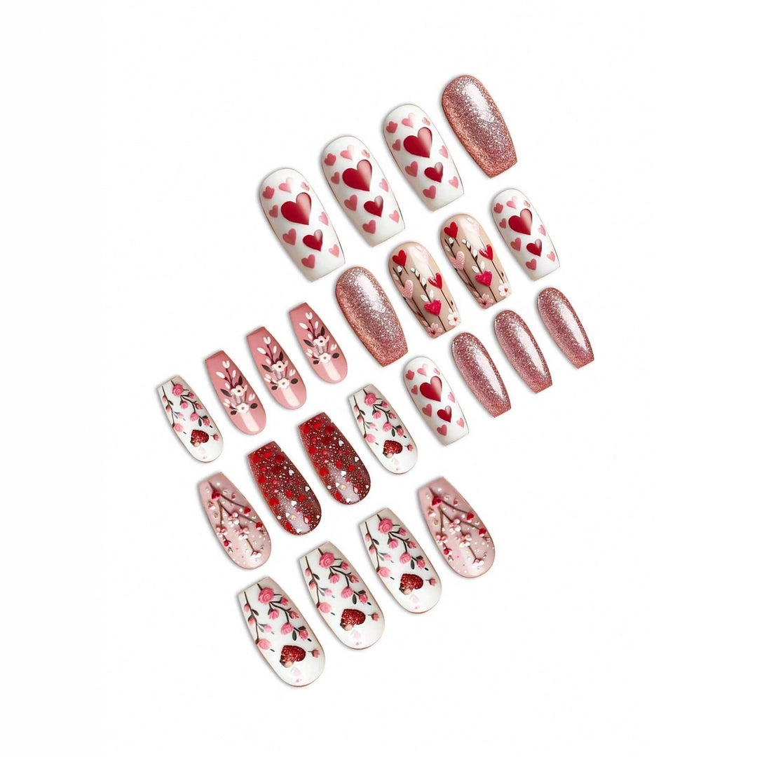 Heart-Themed Decorative Press-On Nail Art Kalsten