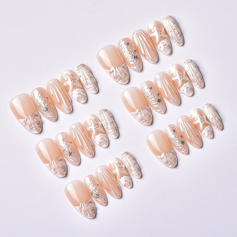 Artistic Shell-Inspired Press-On Nail Art Set Kalsten