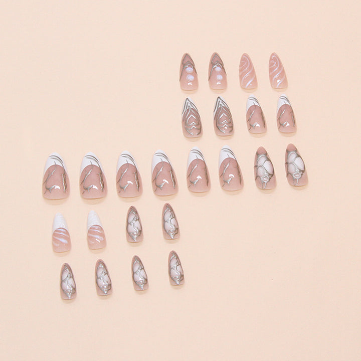 Stylish Long Stiletto Press-On Nails with Iridescent Design Kalsten
