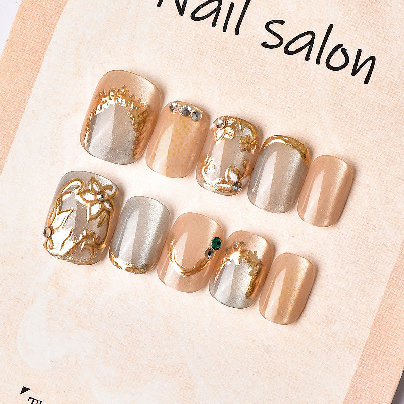 Decorative Press-On Nail Art Set with Elegant Floral Embellishments Kalsten