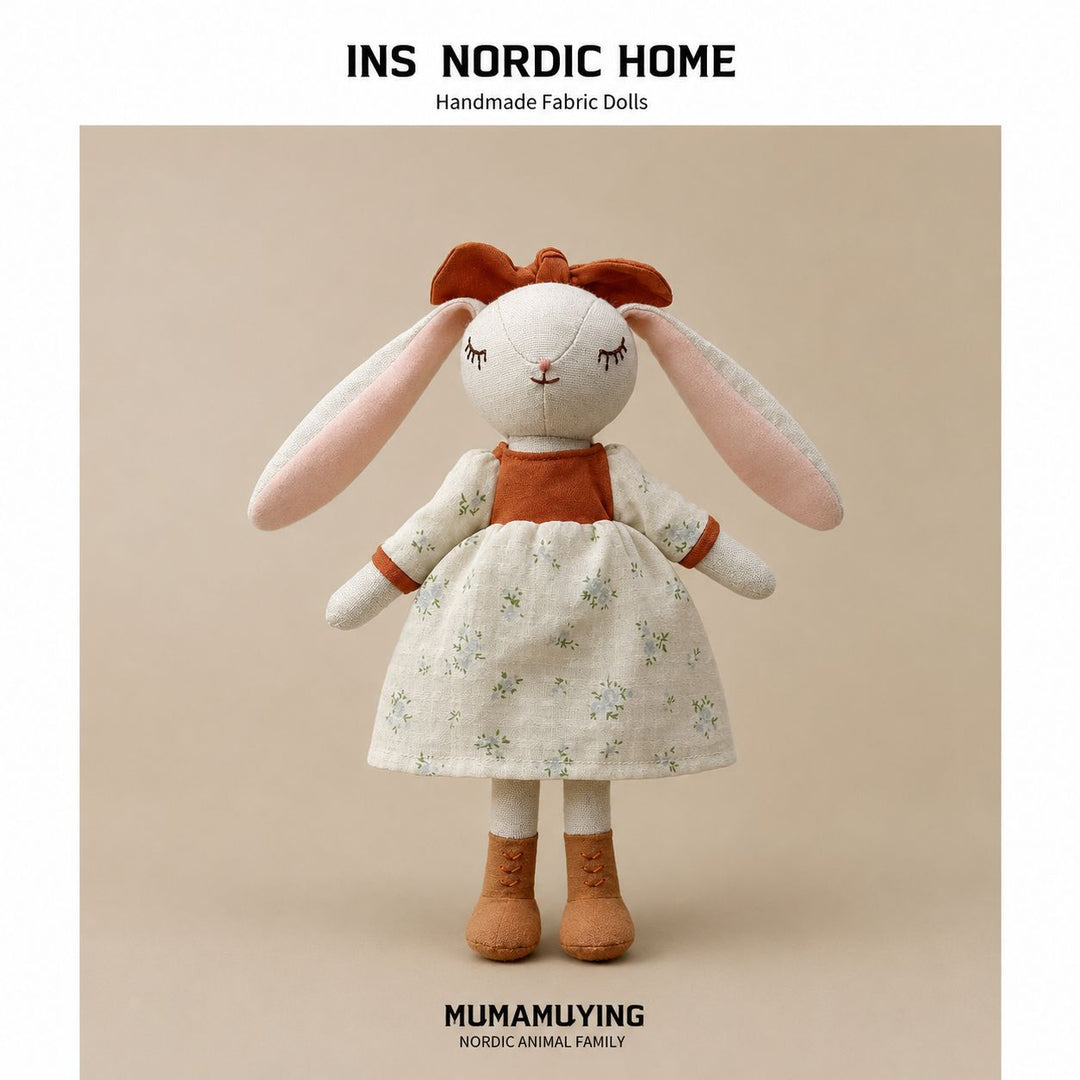 Handmade Linen Bunny Comforter Doll with Long Floppy Ears
