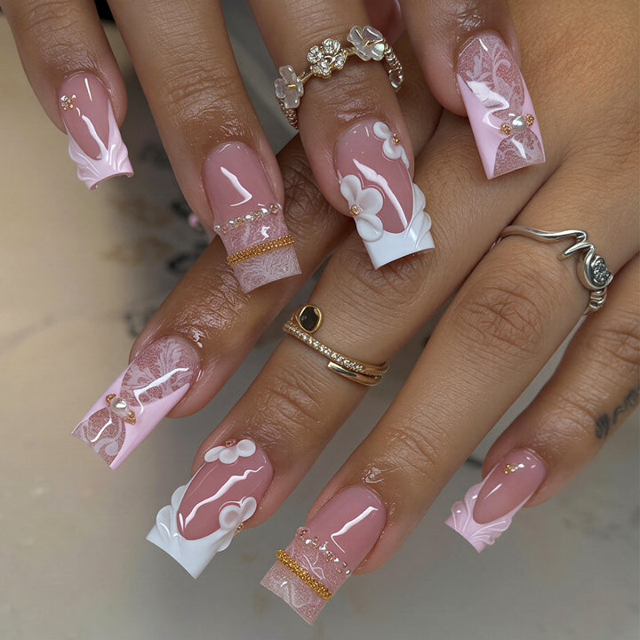 Elegant Floral Press-On Nail Art Tips Kalsten