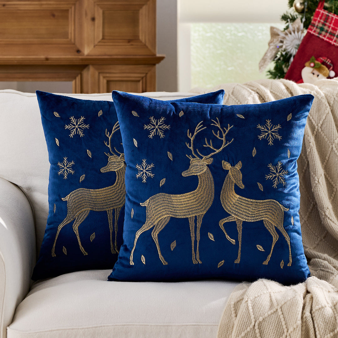 Decorative Holiday Throw Pillow with Deer Silhouette