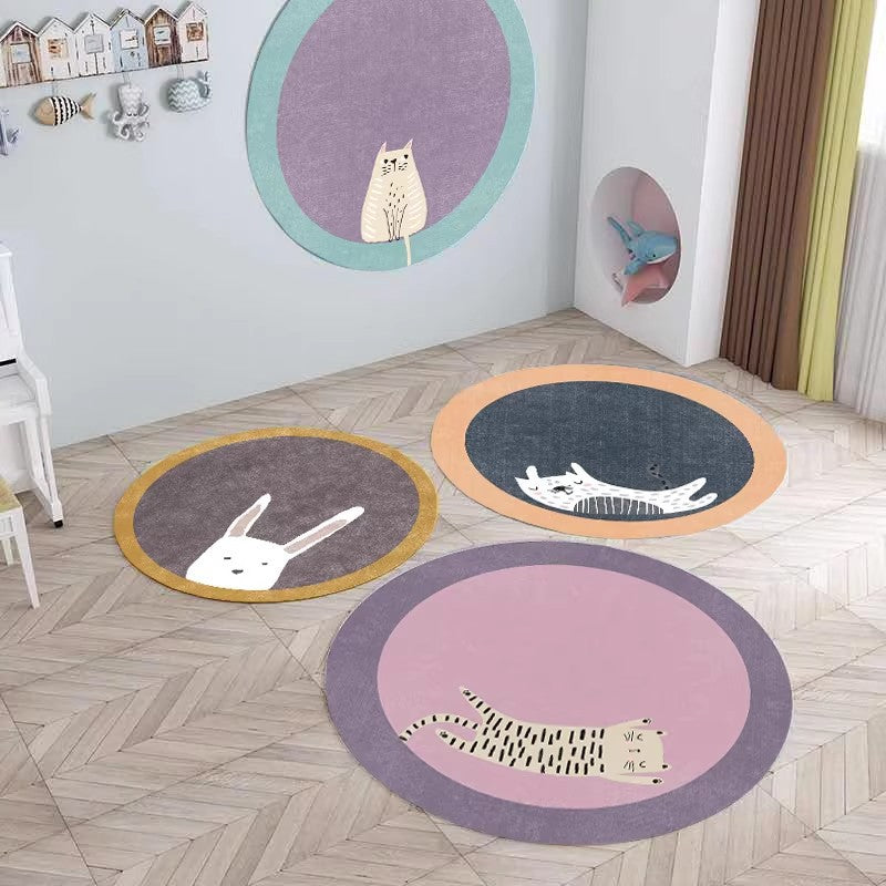 Cute Rabbit-Themed Round Area Mat