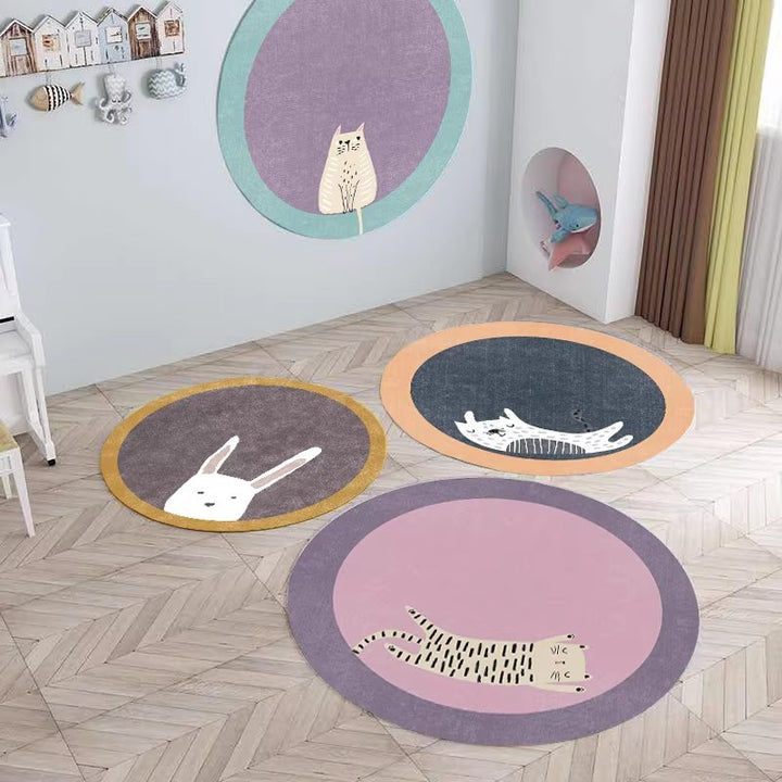 Cute Rabbit-Themed Round Area Mat