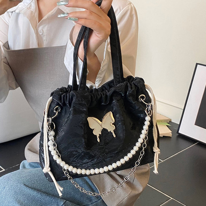 Elegant Pearl-Accented Mini Drawstring Handbag