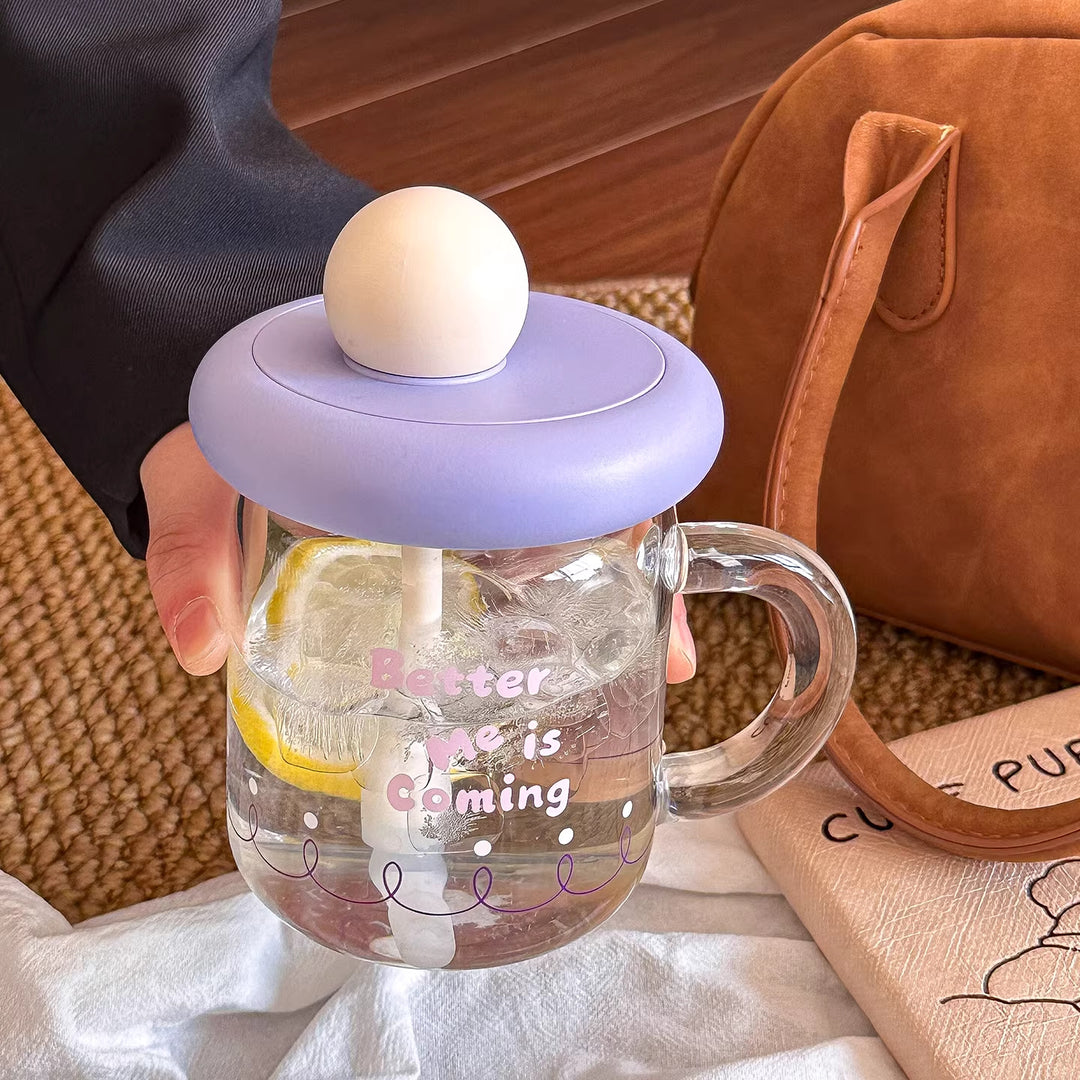 Women's glass drinking cup with silicone lid and integrated straw Kalsten