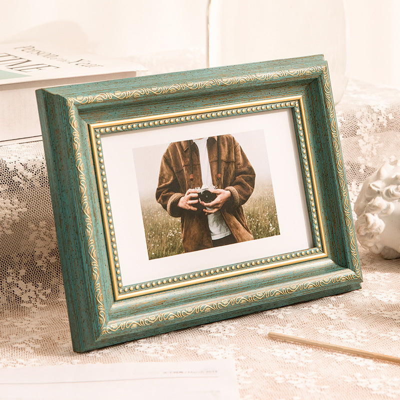 Vintage Wooden Picture Frame with Gold Accents