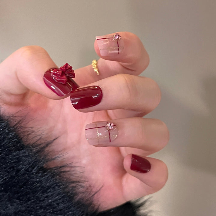 Decorative Press-On Nail Art Extensions with Bow Accents Kalsten