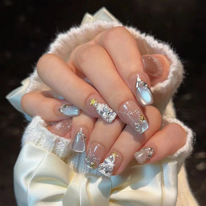 Elegant Press-On Nail Art Kit with Decorative Gem Accents Kalsten