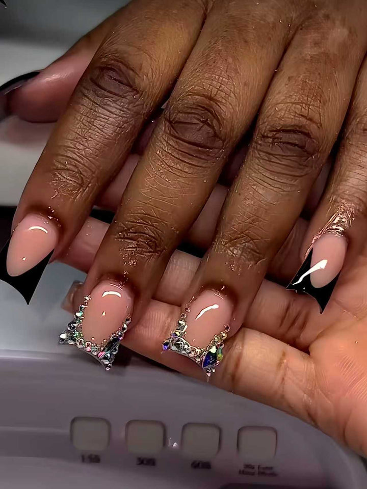 Decorative Press-On Nail Extensions with Gem Accents Kalsten