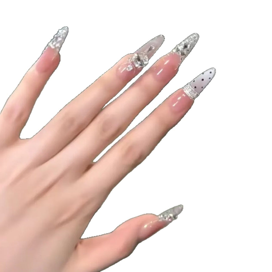 Decorative Stiletto Nail Art Extensions with Crystal Accents
