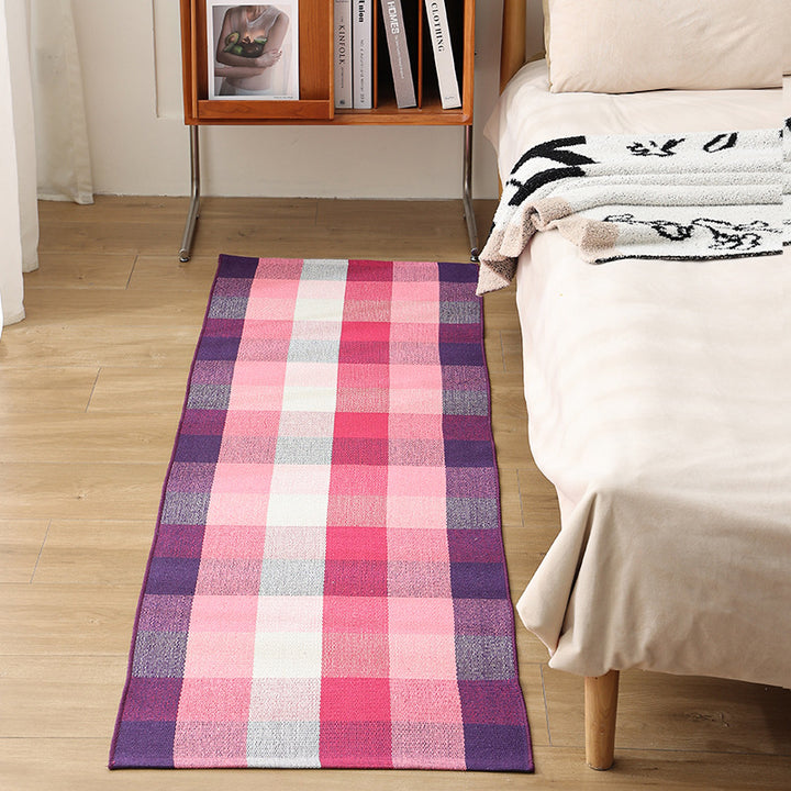 Flat woven bed runner and carpet runner with vibrant checked design Kalsten