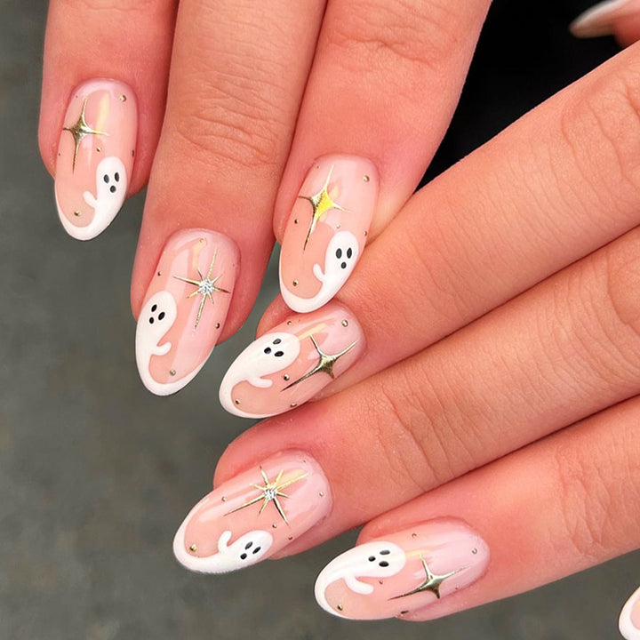 Whimsical Press-On Nail Art Set with Ghost Designs Kalsten