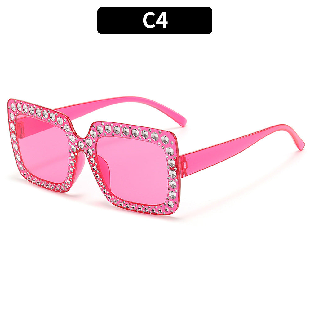 Transparent Square Frame Sunglasses with Rhinestone Accents