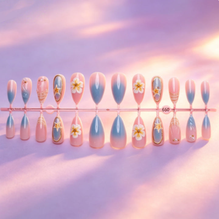 Artistic Nail Design Set with Floral and Seaside Accents Kalsten
