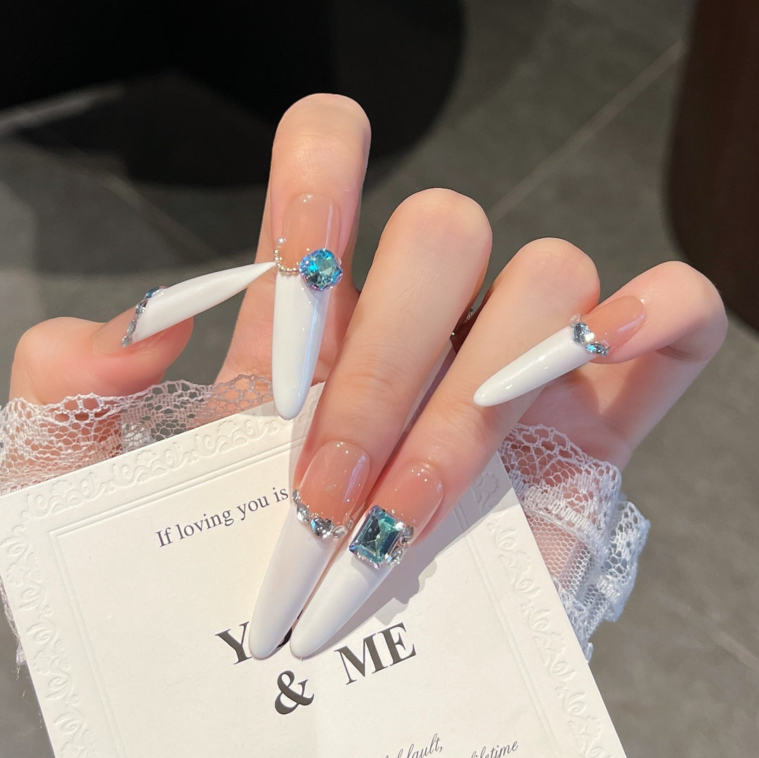 Elegant Gem-Accented Press-On Nail Extensions Kalsten