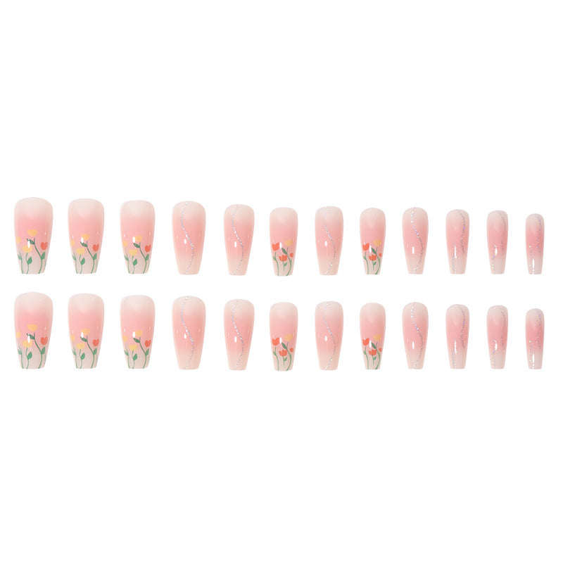 Floral-Designed Long Press-On Nails Kalsten