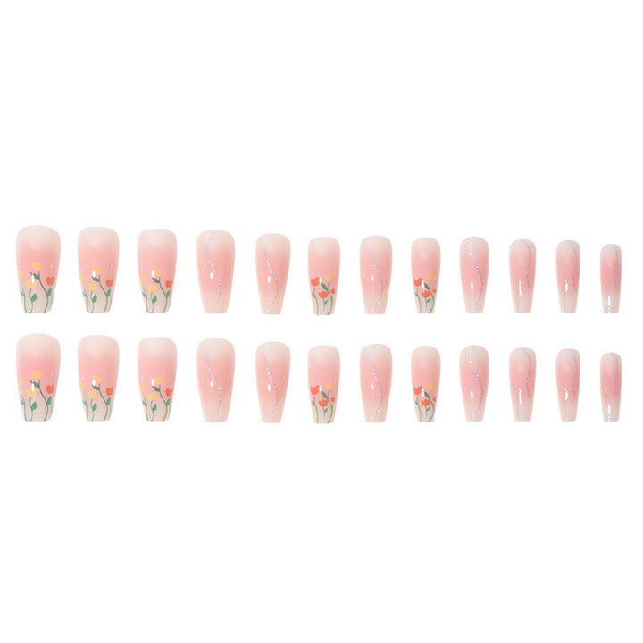 Floral-Designed Long Press-On Nails Kalsten