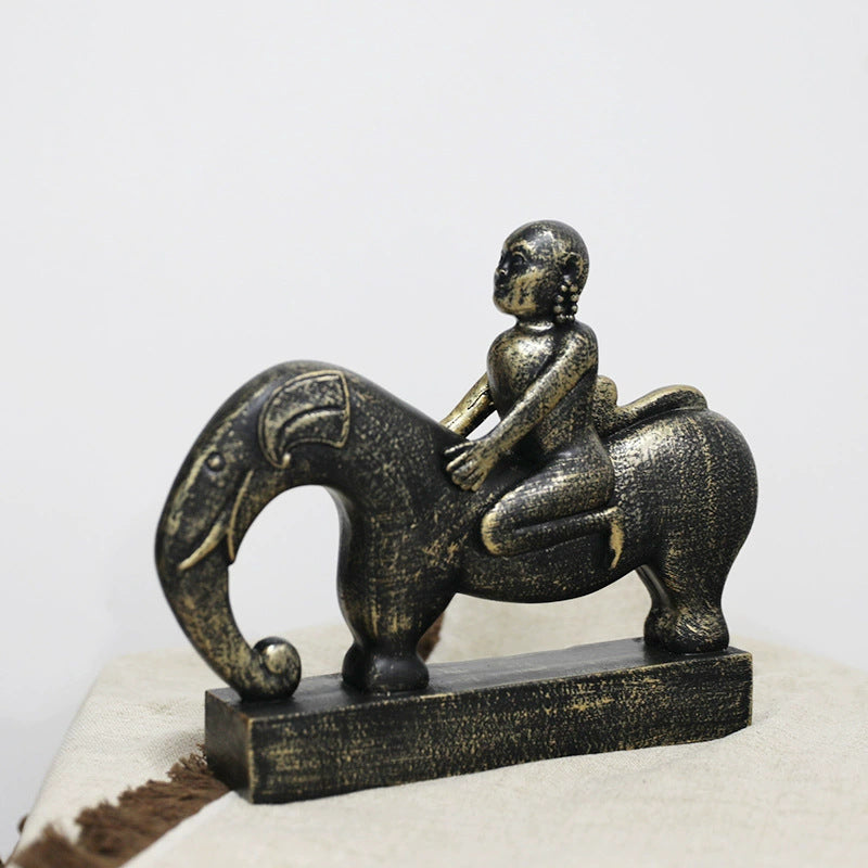 Decorative Elephant Figurine with Child Rider
