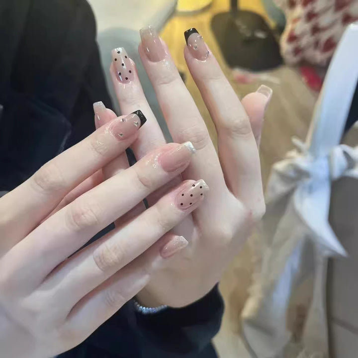 Artistic Press-On Nail Set with Glitter Accents