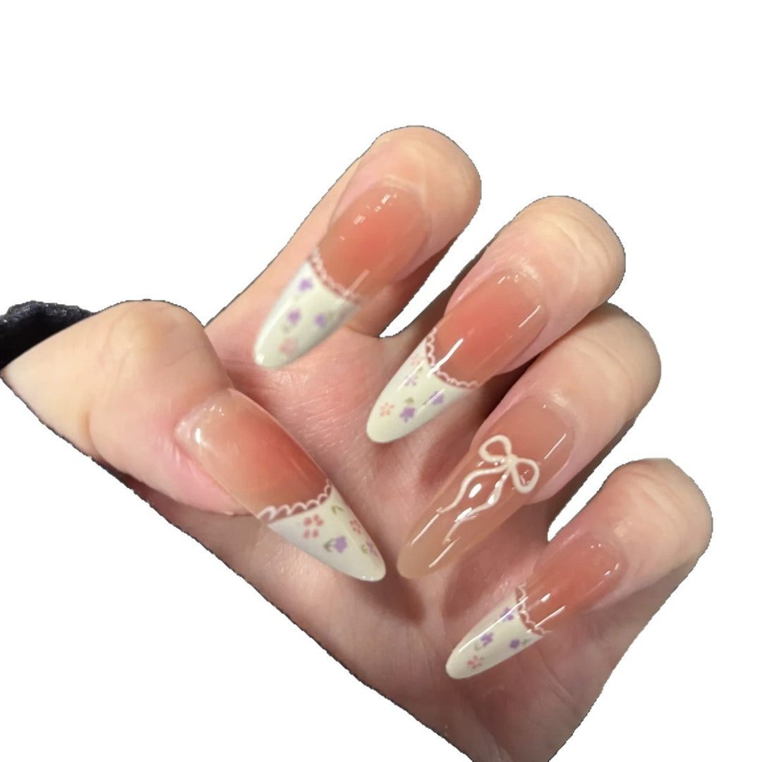Elegant Press-On Nail Set with Floral and Bow Design Kalsten