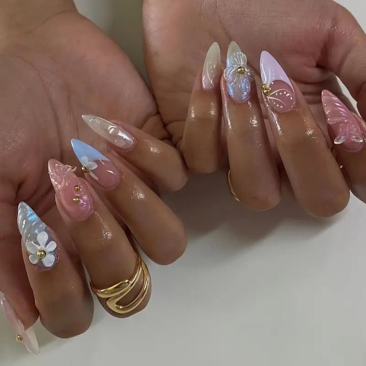 Artistic 3D Shell-Inspired Press-On Nail Art Kalsten