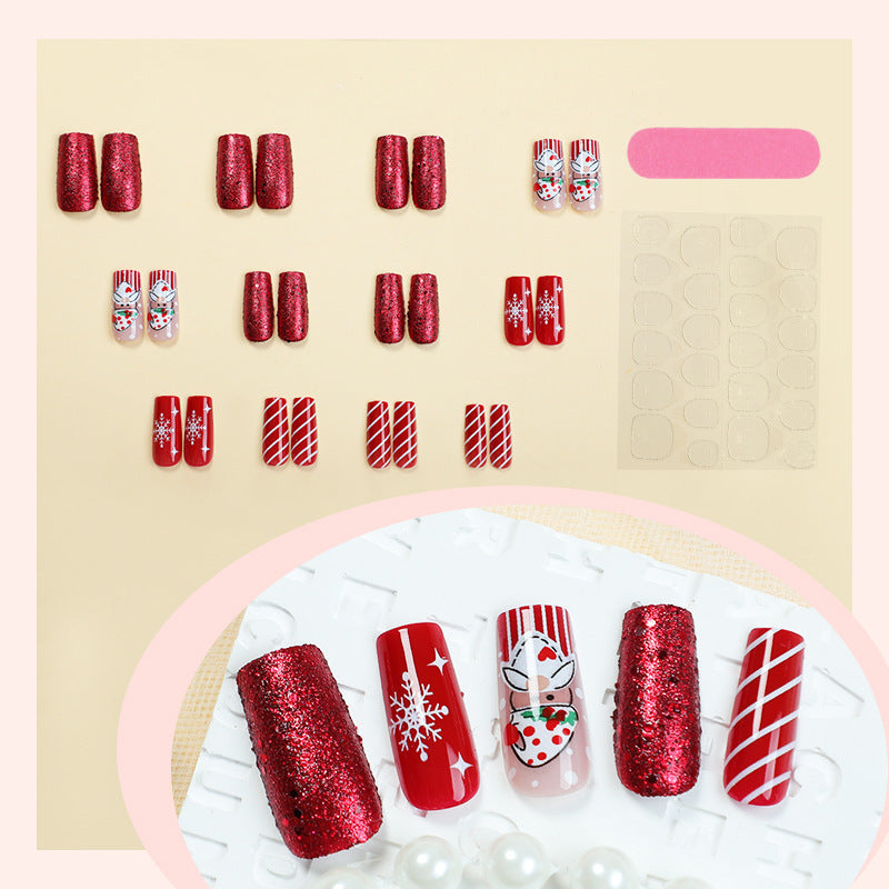 Festive Santa-Themed Press-On Nail Art Set Kalsten