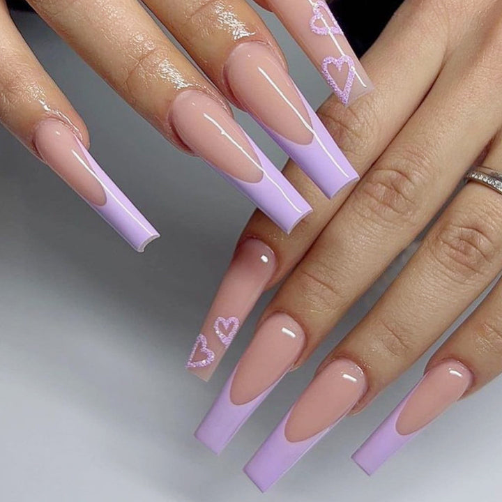 Heart-Embellished Long Acrylic Nail Art Kalsten