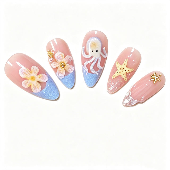 Ocean-Inspired Press-On Nail Art Design Kalsten