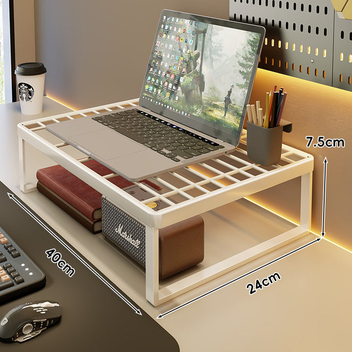 Ventilated Metal Grid Laptop & Monitor Riser with Under-Storage Shelf