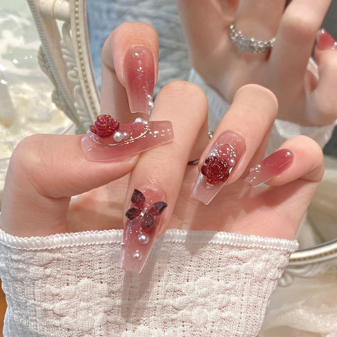 Artistic Floral Embellished Press-On Nail Set Kalsten