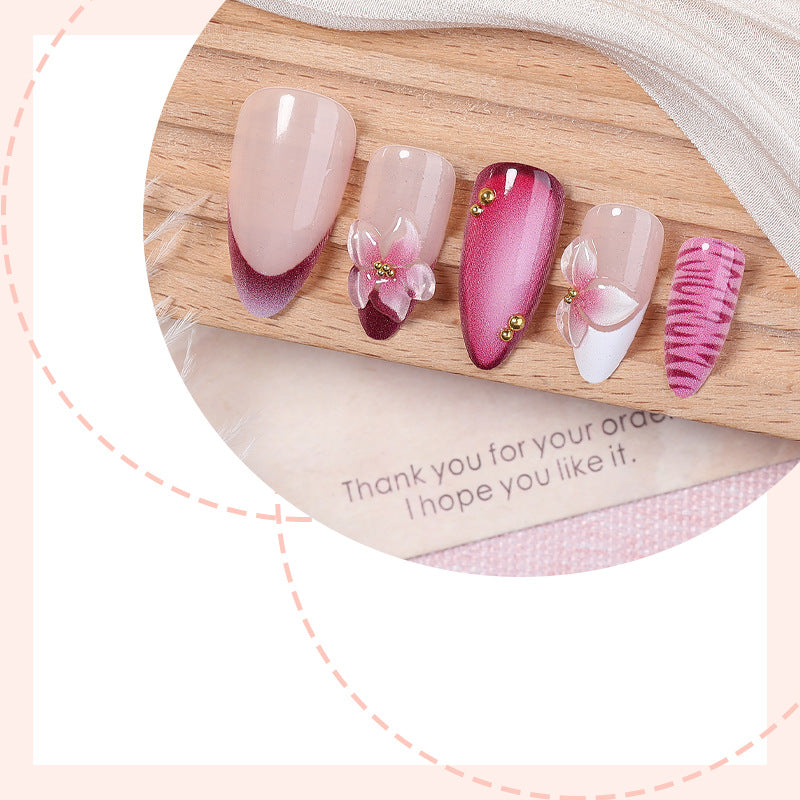 Premium Artistic Press-On Nail Set with Floral and Ombre Design Kalsten